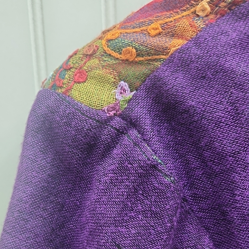 Soft Surroundings Embroidered Wool Open Front Blanket Style Boho Cardigan Size M - Picture 14 of 15